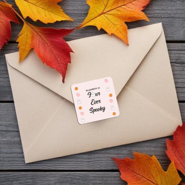 Adesivo Quadrado Spooky 4º aniversário (Criador carregado)