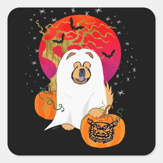 Adesivo Quadrado SPOOKY BOO-DOG - Autocolantes (Frente)