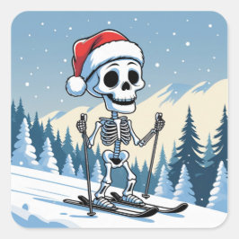 Adesivo Quadrado Spooky Christmas Skeleton on Skis