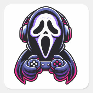 Adesivo Quadrado Spooky Gaming – Controle Fantasma de Gamer de Hall