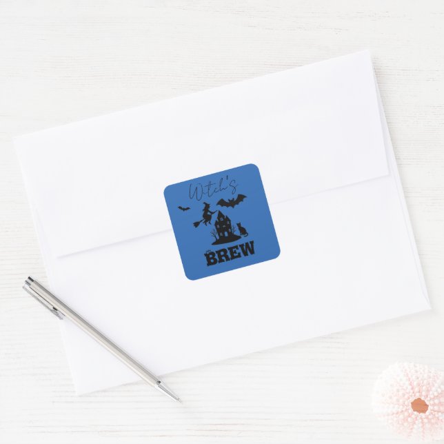 Adesivo Quadrado Spooky Haunted House & Witch Silhouette | (Envelope)