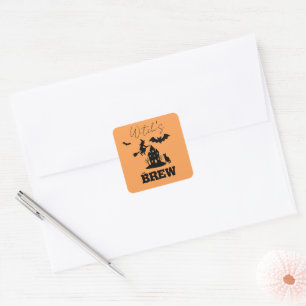 Adesivo Quadrado Spooky Haunted House & Witch Silhouette