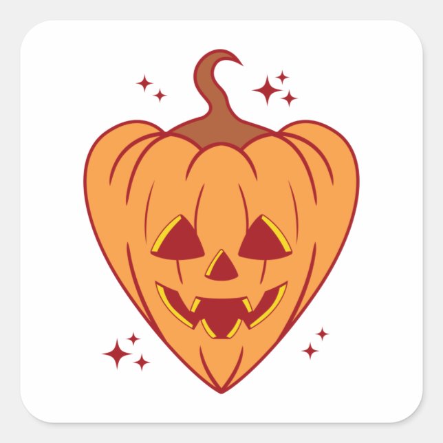 Adesivo Quadrado Spooky Pumpkin Heart Halloween (Frente)