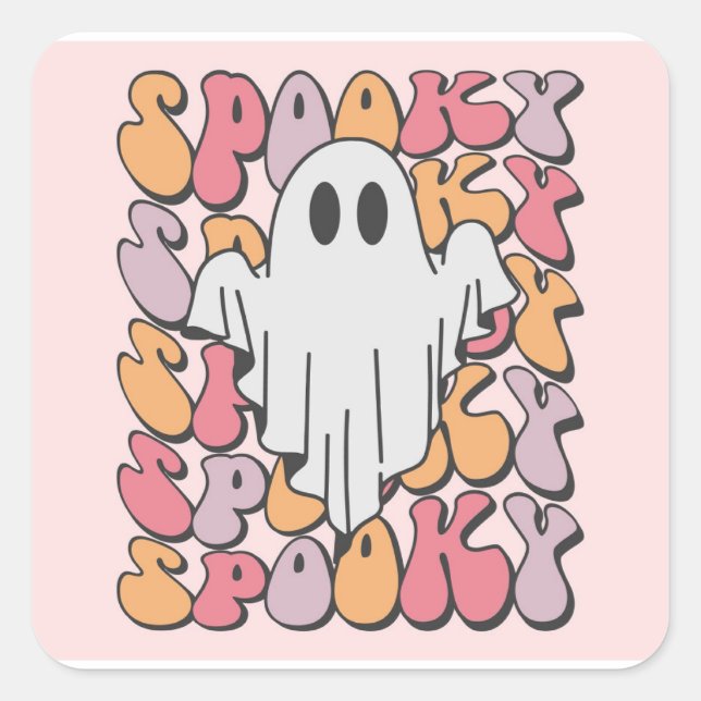 Adesivo Quadrado Spooky Retro Ghost (Frente)