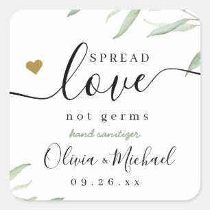 Adesivo Quadrado Spread Love Hand Sanitizer Greenery Wedy Favor