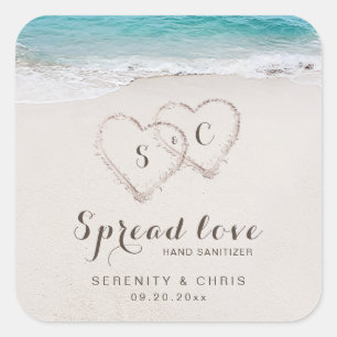 Adesivo Quadrado Spread Love Hearts no favor de casamento da praia 