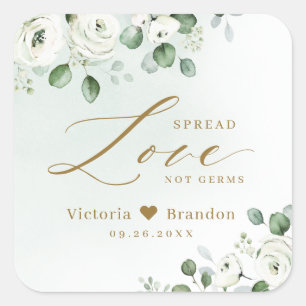 Adesivo Quadrado Spread Love Mand Sanitizer Greenery Casamento Favo