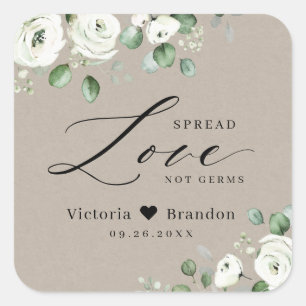 Adesivo Quadrado Spread Love Mand Sanitizer Greenery Casamento Favo