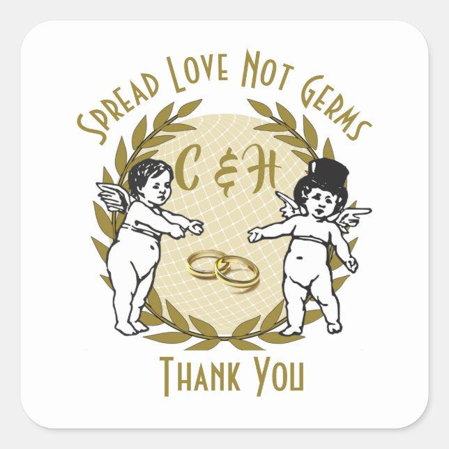 Adesivo Quadrado Spread Love Not Germs Cupids Weding (Frente)