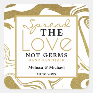 Adesivo Quadrado Spread Love Not Germs Dourado Casamento Mão Sanit