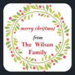 Adesivo Quadrado Sprigs Wreath Christmas<br><div class="desc">Este é o adesivo personalizável de Natal do Winter Sprigs.</div>