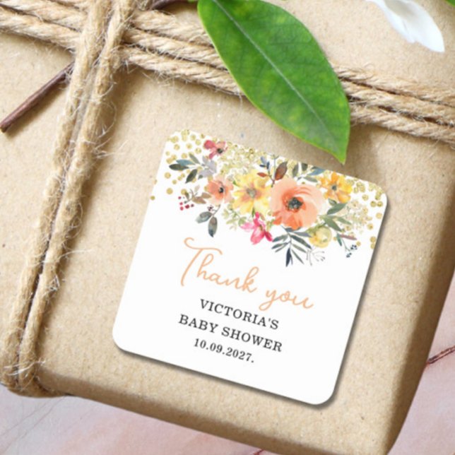 Adesivo Quadrado Spring Floral Baby Shower  (Criador carregado)