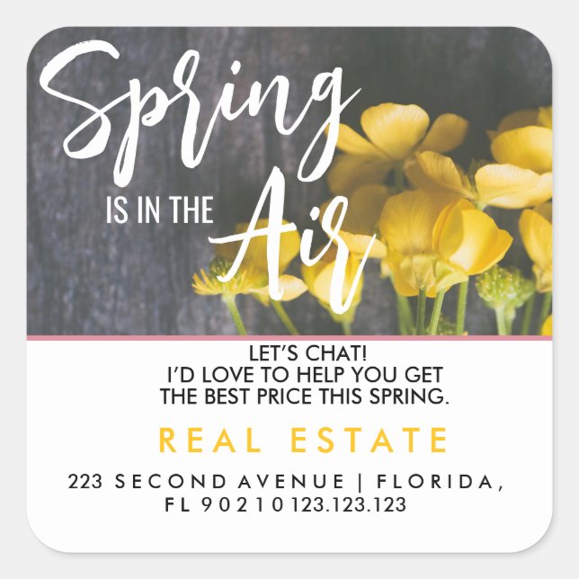 Adesivo Quadrado Spring Real Estate Marketing Postcard | Custom Age (Frente)