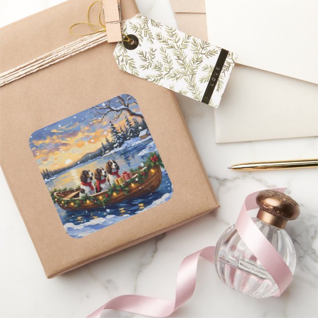 Adesivo Quadrado Springer Spaniel Christmas Boat Holiday (Presentear)