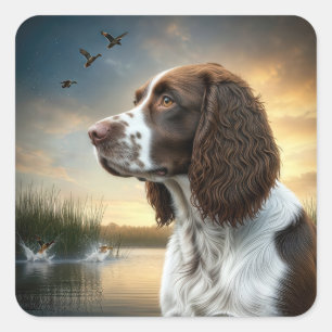 Adesivo Quadrado Springer Spaniel Dog por um Pond