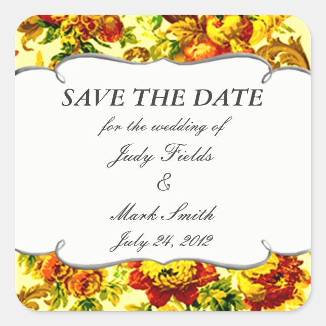 Adesivo Quadrado Springtime Weding Save The Date Stickers (Frente)