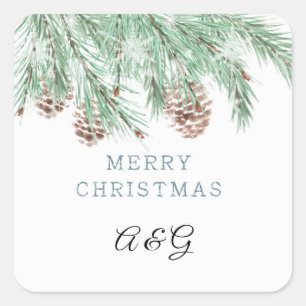 Adesivo Quadrado Spruce twigs com cones, flocos de neve, Natal