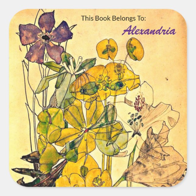 Adesivo Quadrado Spurge com Yham por Charles Mackintosh (Frente)