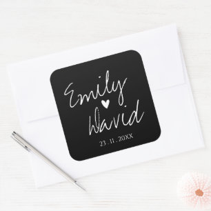 Adesivo Quadrado Squ de Casamento Negro e Branco Simples e Bonito