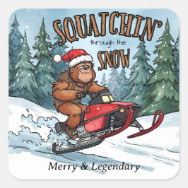 Adesivo Quadrado Squatchin' through the Snow Bigfoot Christmas