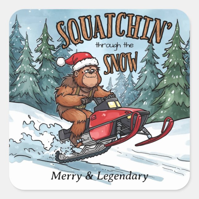 Adesivo Quadrado Squatchin' through the Snow Bigfoot Christmas (Frente)