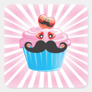 Adesivo Quadrado Sr. Bigode Cupcake