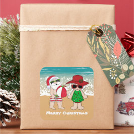 Adesivo Quadrado Sr. e Sra. Claus, praia de Natal