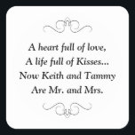 Adesivo Quadrado Sr. e Sra. Square Sticker<br><div class="desc">Este encantador Sr. e Sra. Pau...  apresenta um poema querido personalizado com os nomes da noiva e do noivo. Este seria um adesivo perfeito para destacar uma caixa de favor segurando Hershey Kisses.
Produtos correspondentes disponíveis.</div>