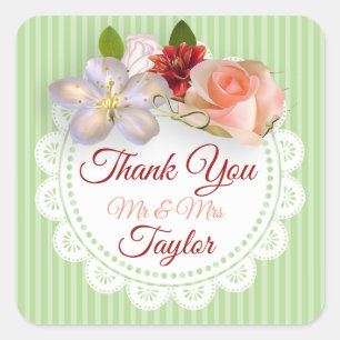 Adesivo Quadrado Sr. e Sra. Stickers Sage Green e Coral Floral