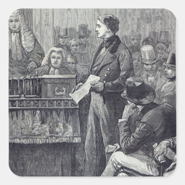 Adesivo Quadrado Sr. Gladstone entregando seu discurso de Maiden (Frente)