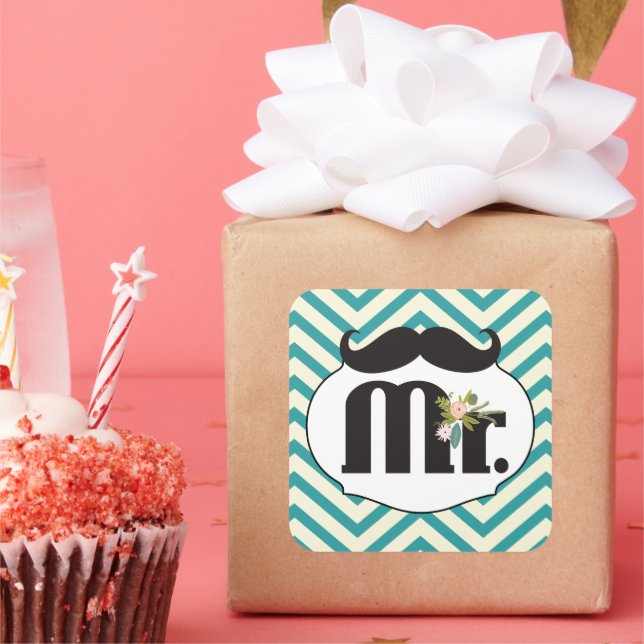 Adesivo Quadrado Sr. Mustache - Padrão do Hipster (Festa)