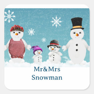 Adesivo Quadrado Sr. Snowman e sua família no Natal