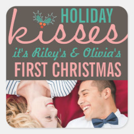 Adesivo Quadrado Sr. & Sra. Primeiro Mistura de Natal Foto Casament