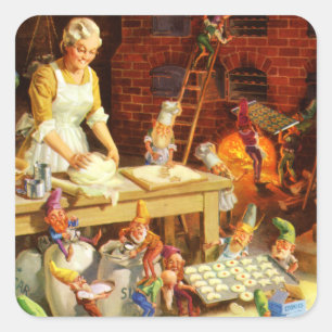 Adesivo Quadrado Sra. Claus e biscoitos do Natal do assar dos