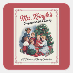 Adesivo Quadrado Sra. Festiva, doce de menta Kringle