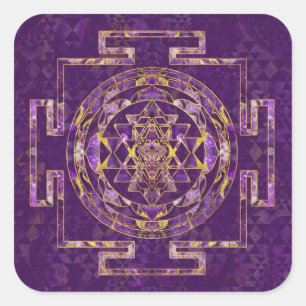 Adesivo Quadrado Sri Lanka / Sri Chakra Ametist e ouro