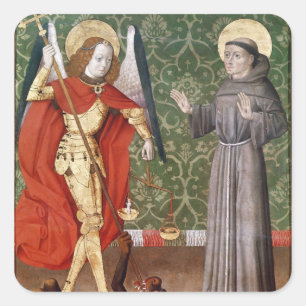Adesivo Quadrado St Michael e St Francis de Assisi, c.1480