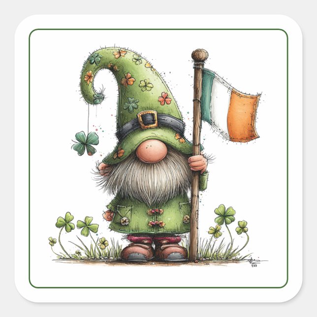 Adesivo Quadrado St. Patrick’s Day Gnome (Frente)
