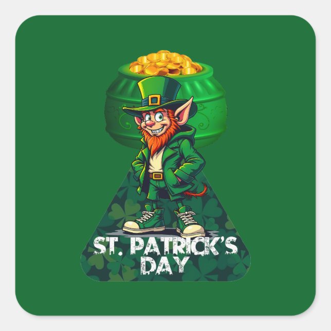 Adesivo Quadrado St Patrick’s Day Pot of Gold - Autocolante (Frente)