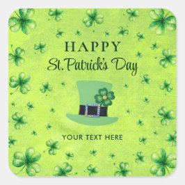 Adesivo Quadrado St. Patrick’s Day Watercolor Shamrock on green