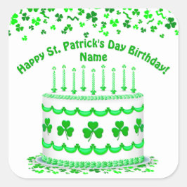 Adesivo Quadrado St Patrick's Day Birthday Cake Custom Candles
