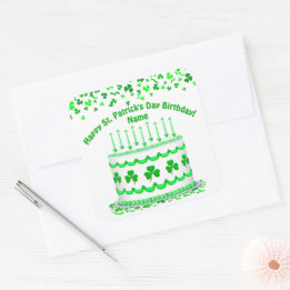 Adesivo Quadrado St Patrick's Day Birthday Cake Custom Candles