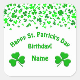 Adesivo Quadrado St Patrick's Day Birthday Green Shamrocks Confetti