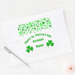 Adesivo Quadrado St Patrick's Day Birthday Green Shamrocks Confetti
