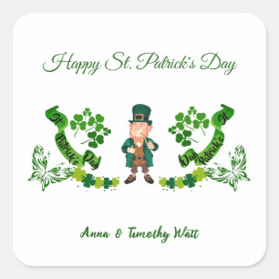 Adesivo Quadrado St Patricks Leprechaun Butterfly Lucky Shamrocks