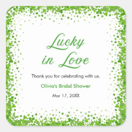 Adesivo Quadrado St Patrick's Lucky in Love Bridal Shower Thank You