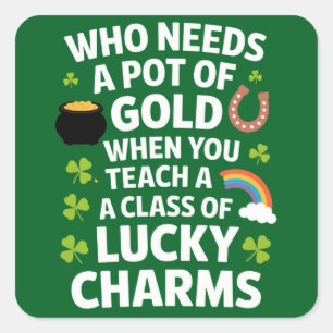 Adesivo Quadrado St Patricks Professor Lucky Charm Clover Irlandês