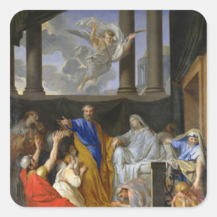 Adesivo Quadrado St Peter que Resurrecting a viúva Tabitha, 1652