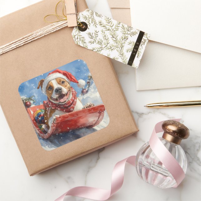 Adesivo Quadrado Staffordshire Americana no Natal de Sledge (Presentear)