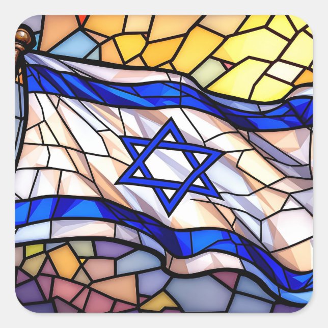 Adesivo Quadrado Stained Glass Israel Flag Mosaic Judaica Art  (Frente)